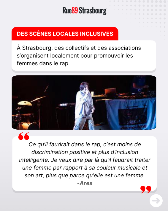 Rue89Strasbourg's tweet photo. À Strasbourg, de plus en plus de femmes se battent pour entrer dans le milieu, très masculin, du rap. Mais dans l’industrie musicale comme sur les scènes ouvertes, le plafond de verre reste difficile à briser.

👉 https://t.co/E6yCbZyExh https://t.co/hA8uQLy0i9