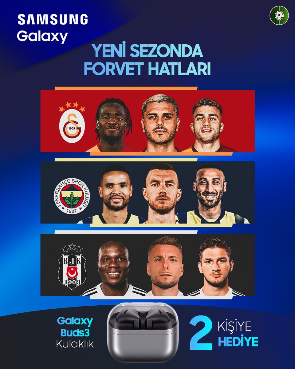 🏟️ Süper Lig'in başlamasına sayılı gün kaldı. Beşiktaş, Fenerbahçe ve Galatasaray'ın yeni sezondaki forvet hattı. #DünyanıBüyüt

😍 Bu tweeti RT yapanlar arasından belirleyeceğimiz 2 kişiye, Galaxy Buds3 kulaklık hediye ediyoruz.