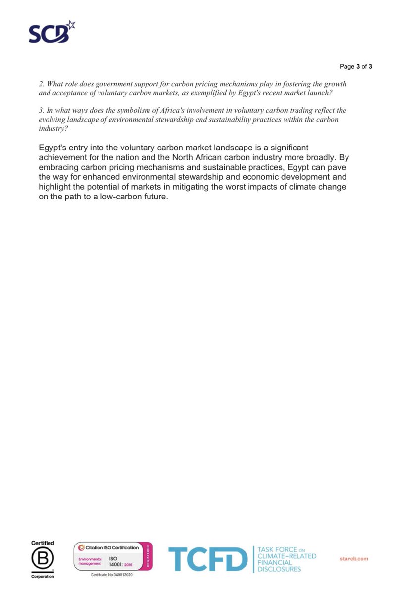 Egypt has seen a huge development as it launches its voluntary carbon market, marking a significant milestone for the North African carbon industry. 

The Egyptian Stock Exchange (EGX) is awaiting the imminent execution of the first trades.

#SCBWeNeverStop