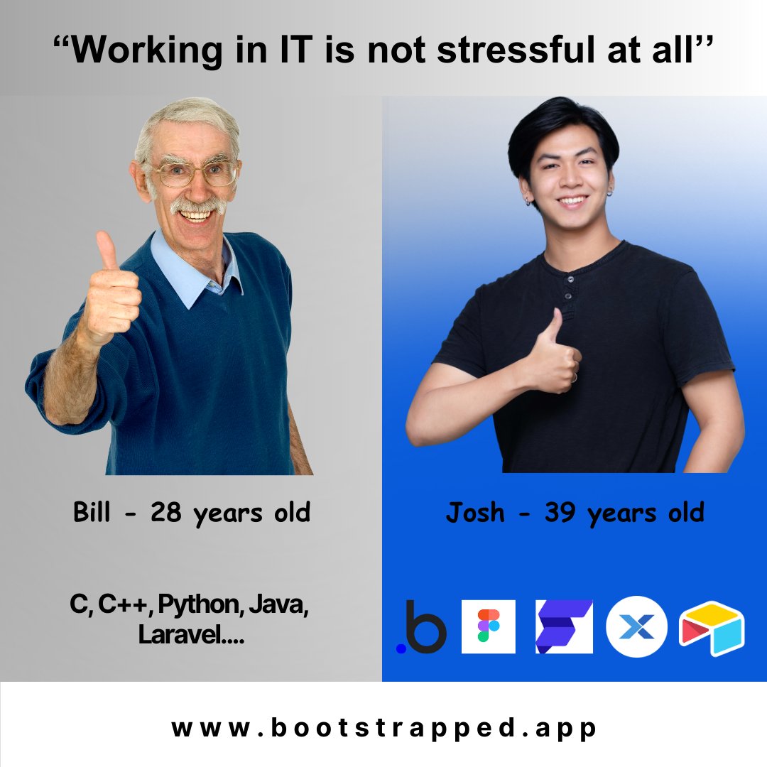 BootstrappedMVP's tweet image. TGIF! It's meme time!
Working in IT with traditional coding versus No-Code tools comparison. 🤣
Have a stress free Friday everyone! 😎
#StressFreeFriday #NoCode #SoftwareDevelopent #NoCodeDevelopers #NoCodeApps