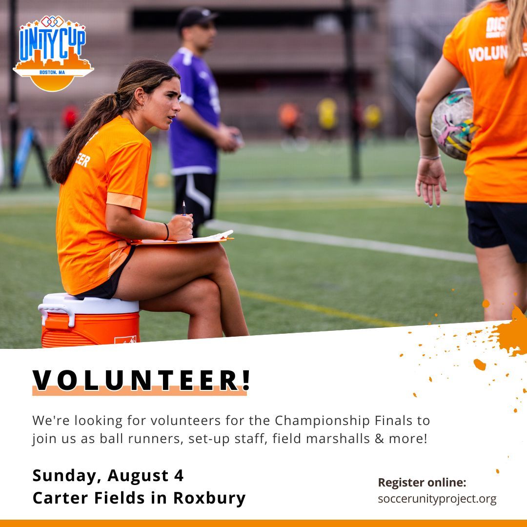 Join us next weekend for the Championship Finals! On &amp; off-field volunteers needed 💥 

Register on our website: soccerunityproject.org
