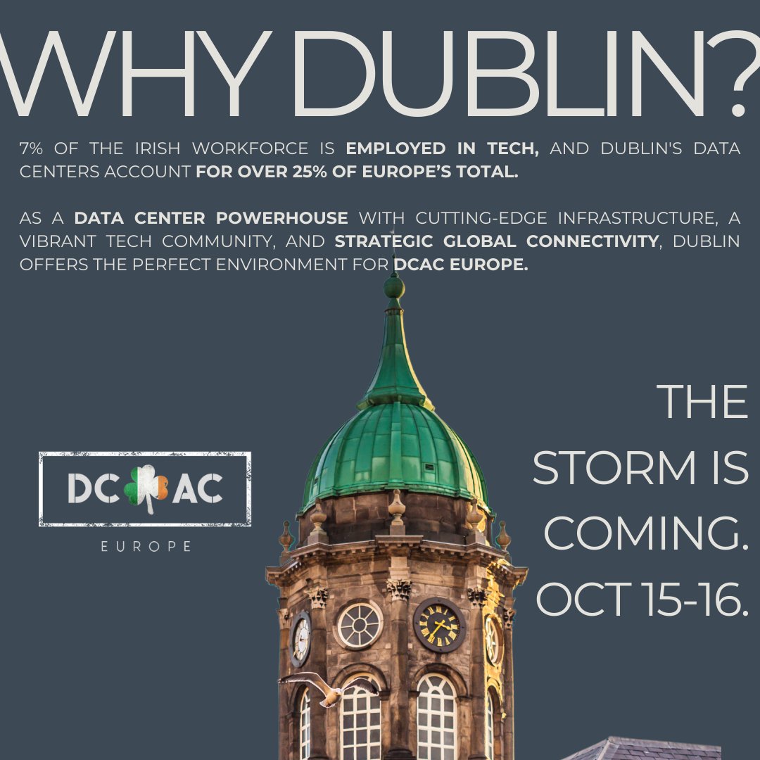 Dublin: The Perfect Host for #DCACLive🍀 🇮🇪🌟
Join us on October 15th-16th to be part of this exciting event. Don't miss the opportunity to connect with industry experts in the heart of Europe's data center innovation!⚡ 
🎫 GET YOUR TICKETS NOW bit.ly/3WzHvWN
#DCACLive