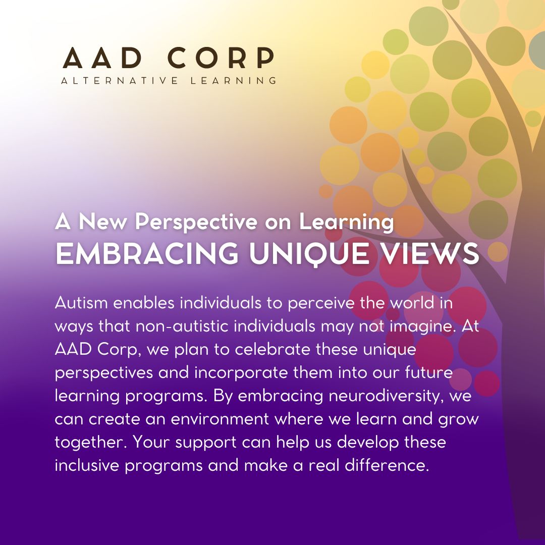 AadcorpOrg's tweet image. Celebrate the unique perspectives of autistic individuals. Let&apos;s learn and grow together. #Neurodiversity #UniqueLearning #AADCorp 

Learn More: aadcorp.org
Donations: paypal.com/donate/?hosted…