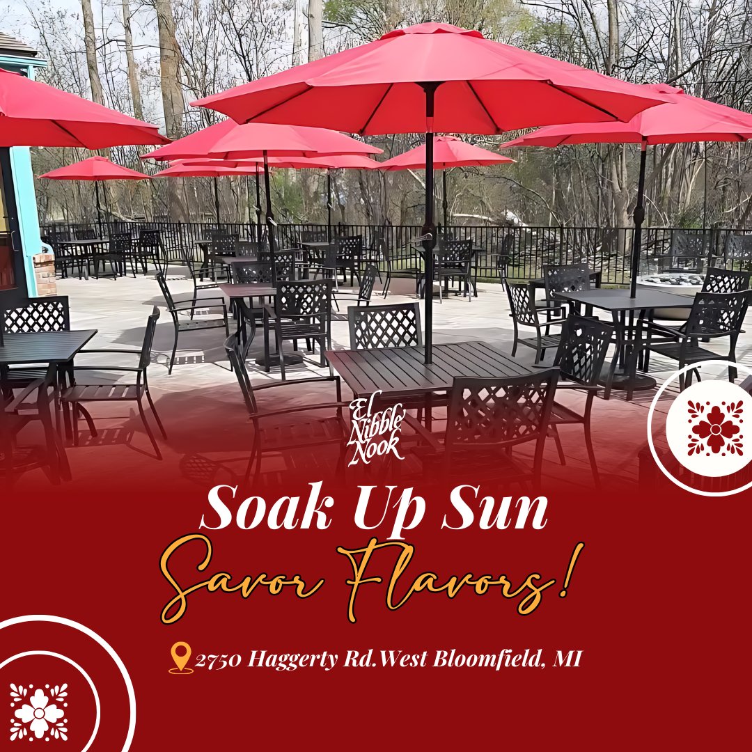 elnibblenook's tweet photo. Bask in summer vibes at our West Bloomfield location, one bite at a time. 🌞🌮🍺

Full menu📲
https://t.co/elOfkfwyY1

#ElNibbleNook #PatioVibes #SummerDaze #LivoniaEats #WestBloomfieldEats #MichiganRestaurants #Foodie #MexicanFoodLovers #TasteOfMexico #SupportLocal https://t.co/9BYoGOhIQm