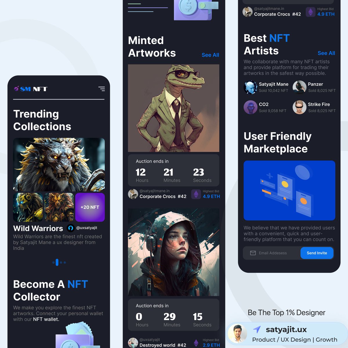 SatyajitMane_'s tweet photo. Excited to share my latest design for an NFT app! Explore, buy, and sell digital assets with a sleek and user-friendly interface. Dive into the world of NFTs and discover unique digital art and collectibles.
#NFTApp #UIUX #UserExperience #TechInnovation #DesignInspiration https://t.co/Bql311XPja