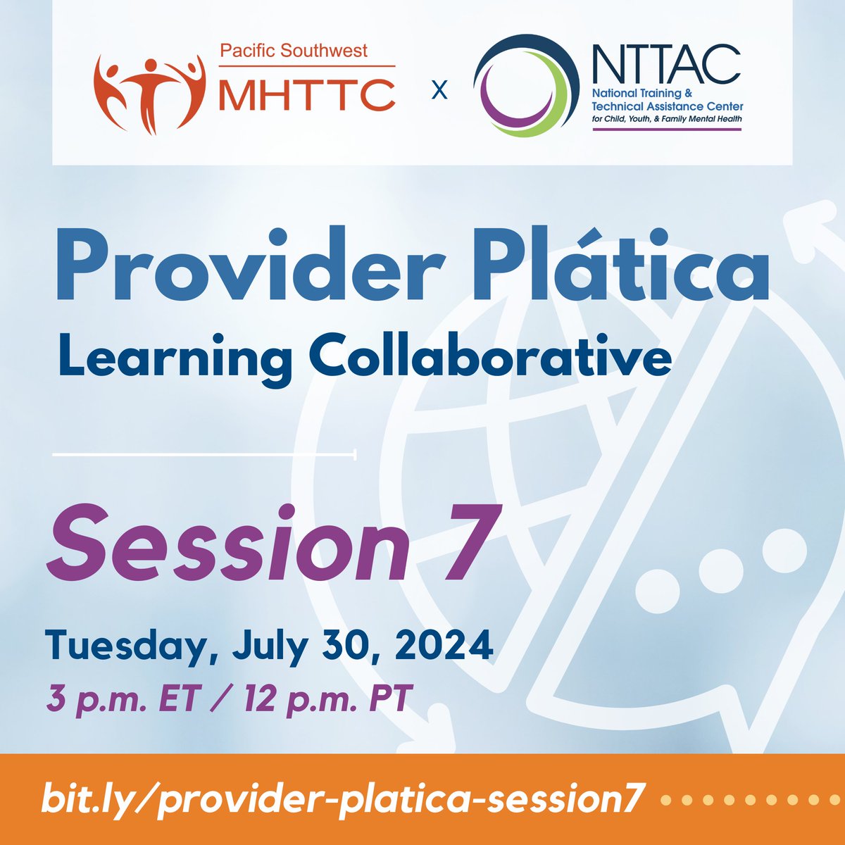 psmhttc's tweet image. Session 7 of the Provider Plática Learning Collaborative! 

Join @psmhttc &amp;amp; @nttac_mh to learn about #languagejustice with guest speaker Irene Gotera.  All levels of Spanish proficiency welcome!  

🗓️ Tue, July 30, 2024. 

Register now: bit.ly/provider-plati…