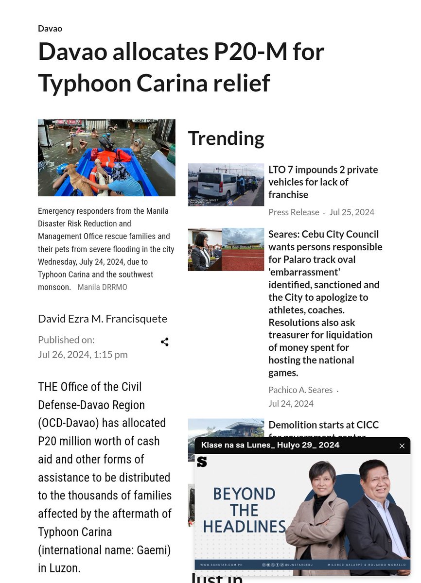 Gerbi_23's tweet photo. Davao allocates P20-M for Typhoon Carina relief.

Daghang Salamat! Dabawenyos 👊🦅💚

#CarinaPh
#TapangAtMalasakit https://t.co/E3ImC5ZGlK