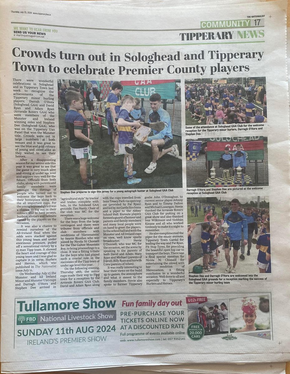 Solohead_gaa's tweet photo. Thanks to The National newspaper for the great coverage 📰🔥📰🔵🟡🟢🔴￼ @Westtippgaa https://t.co/VQV1ha7zQL