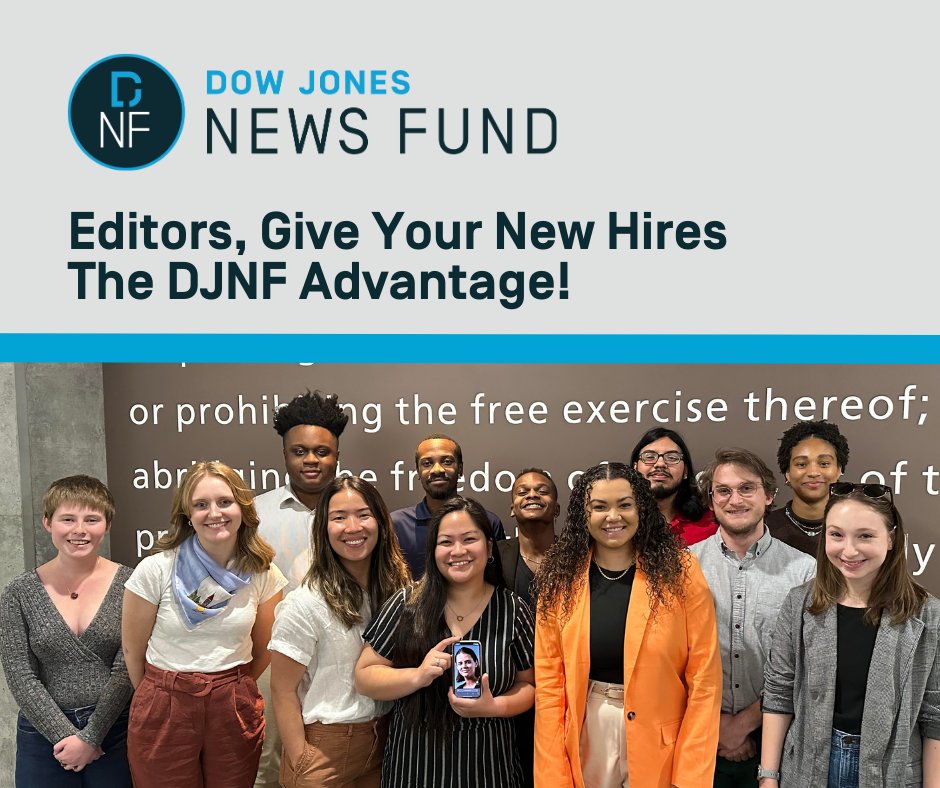 Dow Jones News Fund (@djnf) on Twitter photo Editors: Let <a href="/DJNF/">Dow Jones News Fund</a> help sharpen your early career journos (<3 yrs exp) reporting, writing & sourcing skills, to provide deeper community coverage. Newsrooms may nominate employees now for the next free training, beginning in January 2025. Learn more at dowjonesnewsfund.org/early-career-t… Editors: Let <a href="/DJNF/">Dow Jones News Fund</a> help sharpen your early career journos (<3 yrs exp) reporting, writing & sourcing skills, to provide deeper community coverage. Newsrooms may nominate employees now for the next free training, beginning in January 2025. Learn more at dowjonesnewsfund.org/early-career-t…