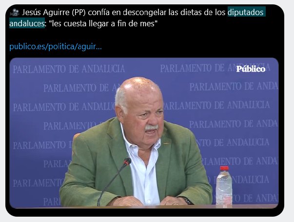 _ElObservador_'s tweet photo. #OJO
#PPVergüenza

El #Fofito presidente del #ParlamentoAndaluz #JesusAguirrePP dice en un vídeo con cara d pena q subirá el sueldo a los diputados porq "les cuesta llegar a fin d mes".

Ganan d 3.300 a 5.000 al mes, más 2.000 en dietas sin justificar hasta en agosto q no van.
. https://t.co/YRkNAeg47h