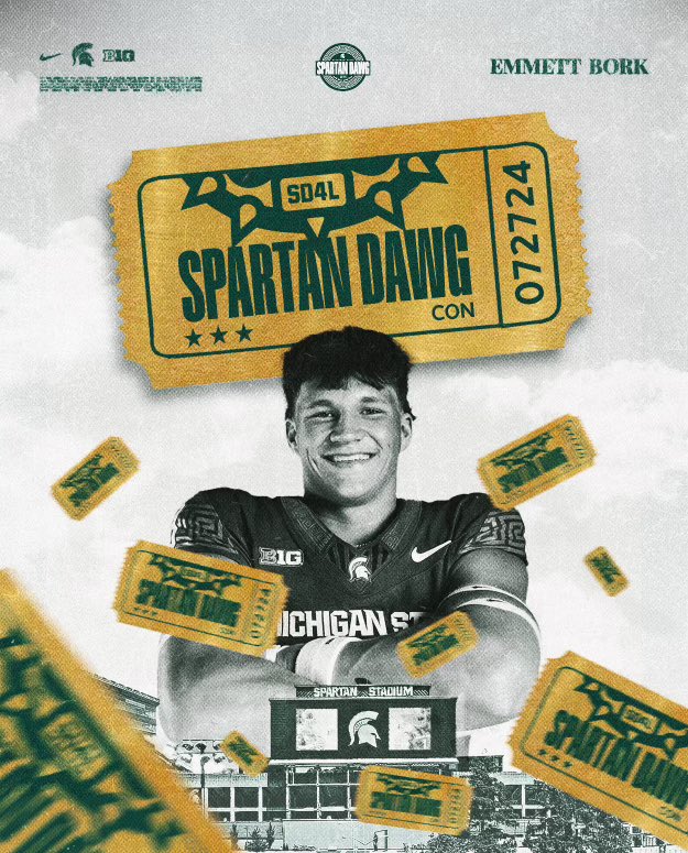 EmmettBork's tweet photo. CAN’T WAIT to be back in East Lansing tomorrow for the Spartan Dawg Con!!! 💚🤍@MSU_Football https://t.co/co3uY4QztR