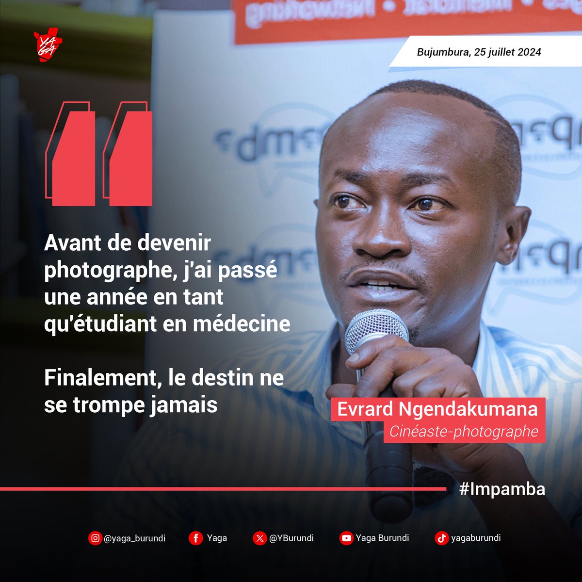 YBurundi's tweet photo. Pour ce mois de juillet, #Impamba a accueilli @evarudo, photographe et cinéaste 🤩
Il a partagé son parcours unique et ses précieux conseils pour réussir dans le monde de la #photographie 📸
Retour sur cette soirée enrichissante en réflexion ! 👌🏾
#competence https://t.co/GL6ZRCAhRD