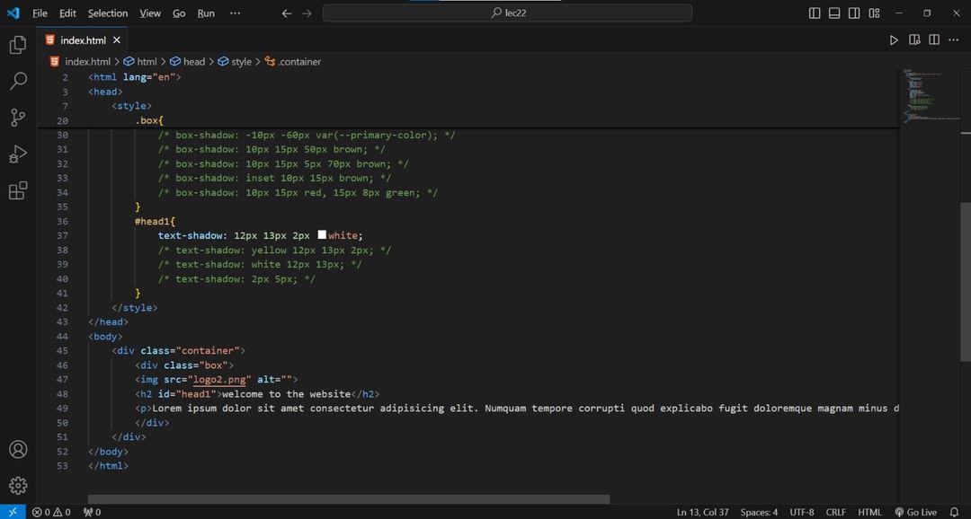 sm00thengineer's tweet photo. 🎉 Completed lecture 22 of the full stack web dev course by @lovebabbar3! Learned about box-shadow, text-shadow, and using :root to define CSS variables with var(). Enhancing designs one step at a time! 🌟 #WebDevelopment #MERNStack #CSS #Shadows #CSSVariables #Coding https://t.co/oJFCwNviBO