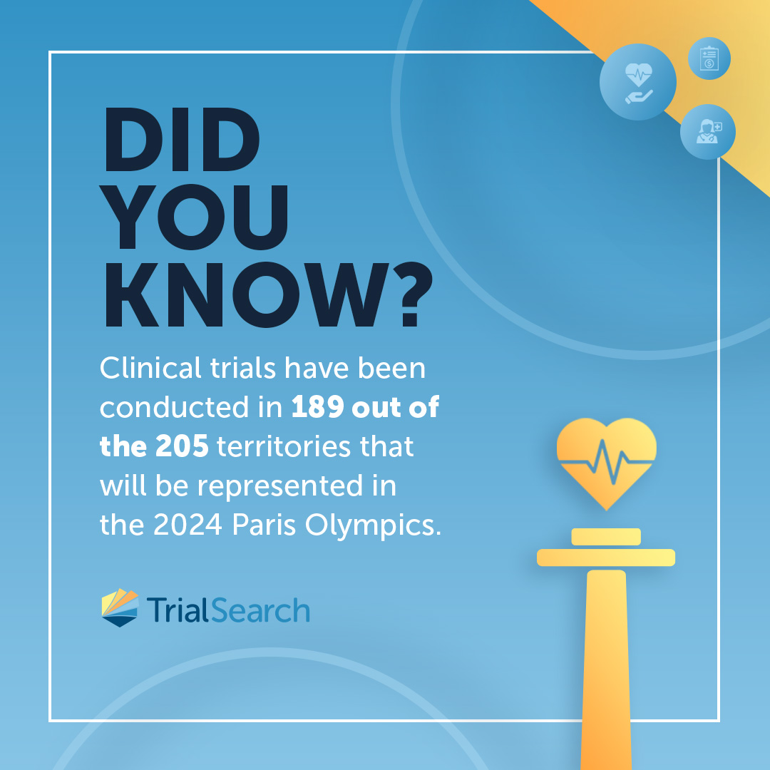 TrialSearch's tweet photo. As we gather to celebrate the #Paris2024, consider participating in a #clinicaltrial and contributing to the future of healthcare. To see trials near you, visit https://t.co/tzme9ijHh5 https://t.co/vdzr7bKtFD