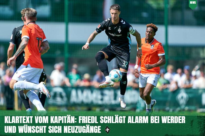 DeichStube's tweet photo. (+) #Werder-Kapitän Marco #Friedl übt nach dem enttäuschenden #Testspiel gegen #Sheffield heftige #Kritik - und wünscht sich Neuzugänge👉https://t.co/YDOZs86Uwm
Alle Werder-News sind weiter kostenlos in der #DeichStube-App: https://t.co/WVhJamApo7
#Bundesliga #SVWSWFC https://t.co/kFf3sqA8hE