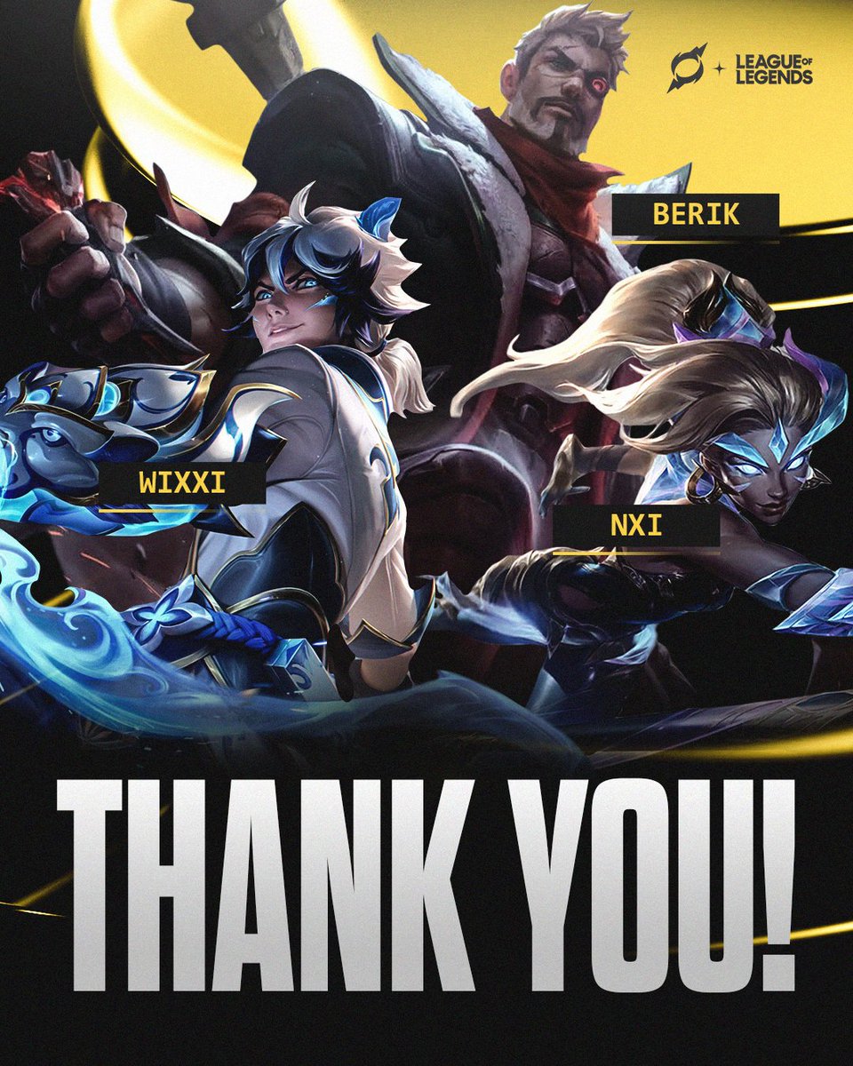 esports_aoe's tweet photo. We'd like to thank @nxi , @Wixxi , and Berik for their time and dedication to the squad! π«‘πͺ
#TakeEffect | #NACL | #LeagueofLegends | #LCS https://t.co/nvwOPFGT5M