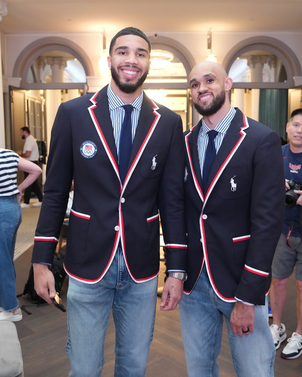 usabasketball's tweet photo. A pair of NBA Champs on their way to the Paris 2024 #OpeningCeremony. https://t.co/BnfgG9sMXu