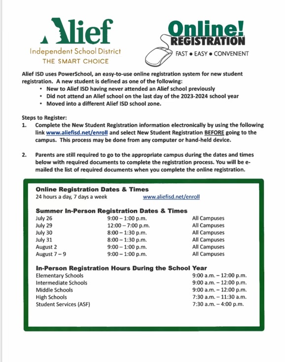 OutleyE's tweet photo. Outley Registration for the 24-25 school year is happening NOW!  Come see us!  💜💛🦅@AliefISD #SoaringToExcellence #AliefProud https://t.co/UoIFj9njVB