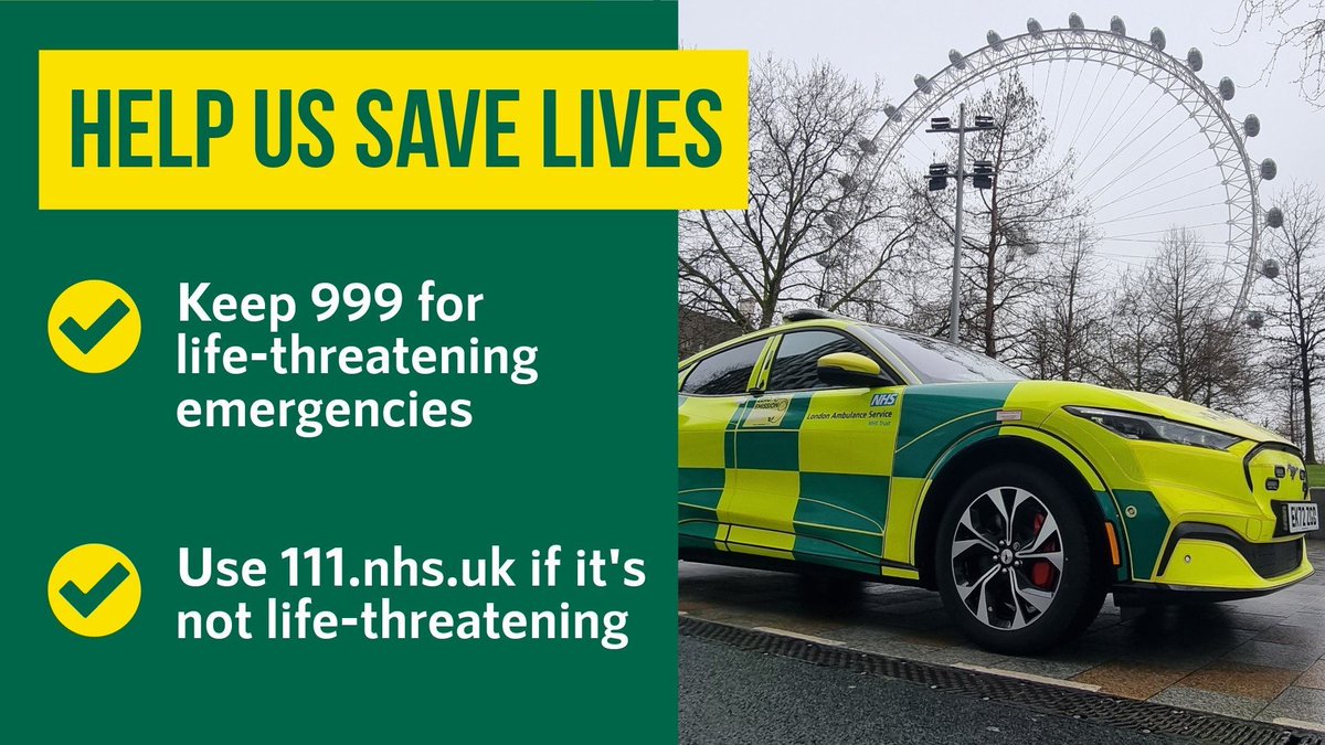 Ldn_Ambulance's tweet photo. How you can help us save lives this weekend👇
✅ Save 999 for life-threatening emergencies
✅ If it’s not life-threatening, use alternative services like 111 Online or your local pharmacy
#UseUsWisely so we can reach those who need us the most 🙏 https://t.co/XdjucNoxGW