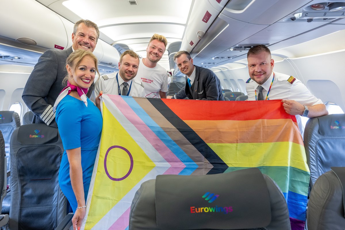 Gate7aviation's tweet photo. Bienvenue à Berlin, #Eurowings #PrideFlight #EW014 ! L'aéroport de Berlin se mobilise et souhaite la bienvenue à tous les participants du CSD Berlin - Berlin Pride #CSD2024 #Flaggunfordiversity #DiversityConnects #Berlinbrandenburg https://t.co/WFce0v0QsS