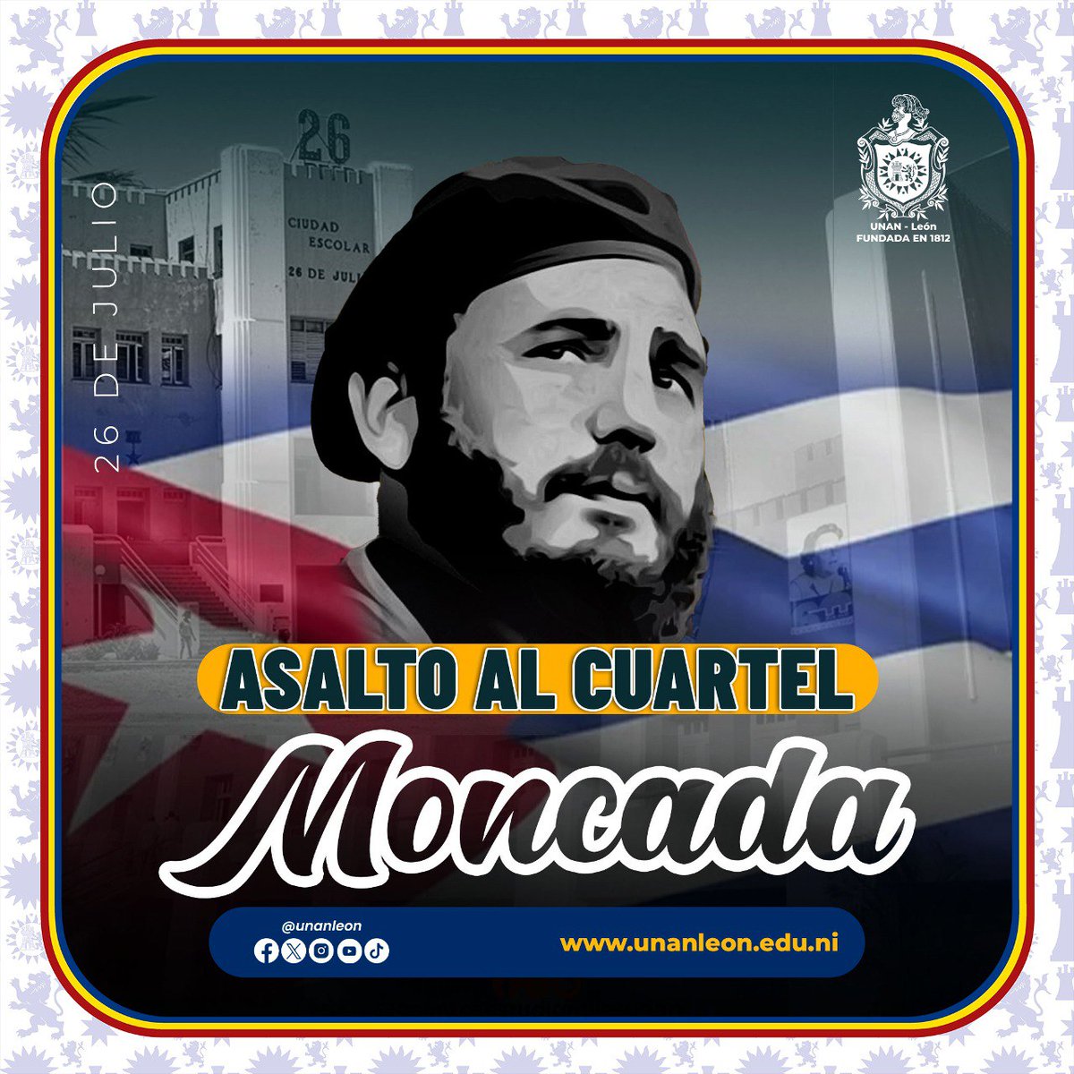 Saludamos el 71 aniversario del Heroico Asalto al Cuartel Moncada, acción realizada por un grupo de jóvenes cubanos, liderados por Fidel Castro, que pasaría a la historia como la Generación del Centenario, cuyo objetivo era desencadenar la lucha armada contra la dictadura de