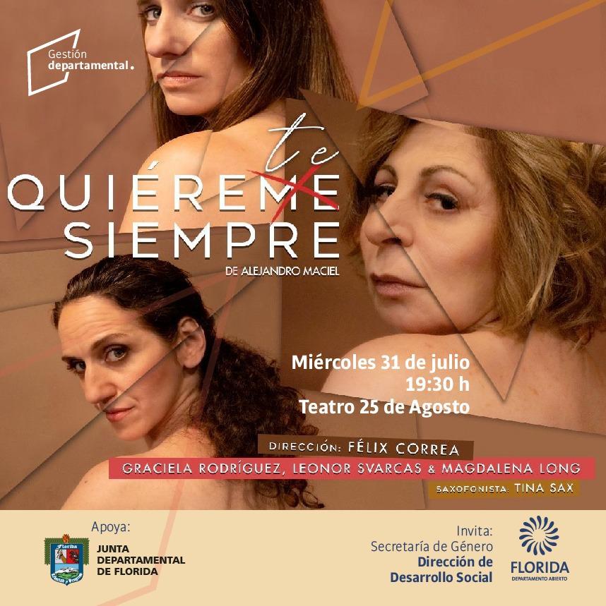 La Secretaría de Género IDF invita a presenciar la obra “Quiérete siempre”, basada en los relatos de 3 mujeres en su lucha diaria por vivir con dignidad. Consideramos una valiosa oportunidad de sensibilización, toma de conciencia y reflexión
Entrada gratuita. 
Mayores 14 de años