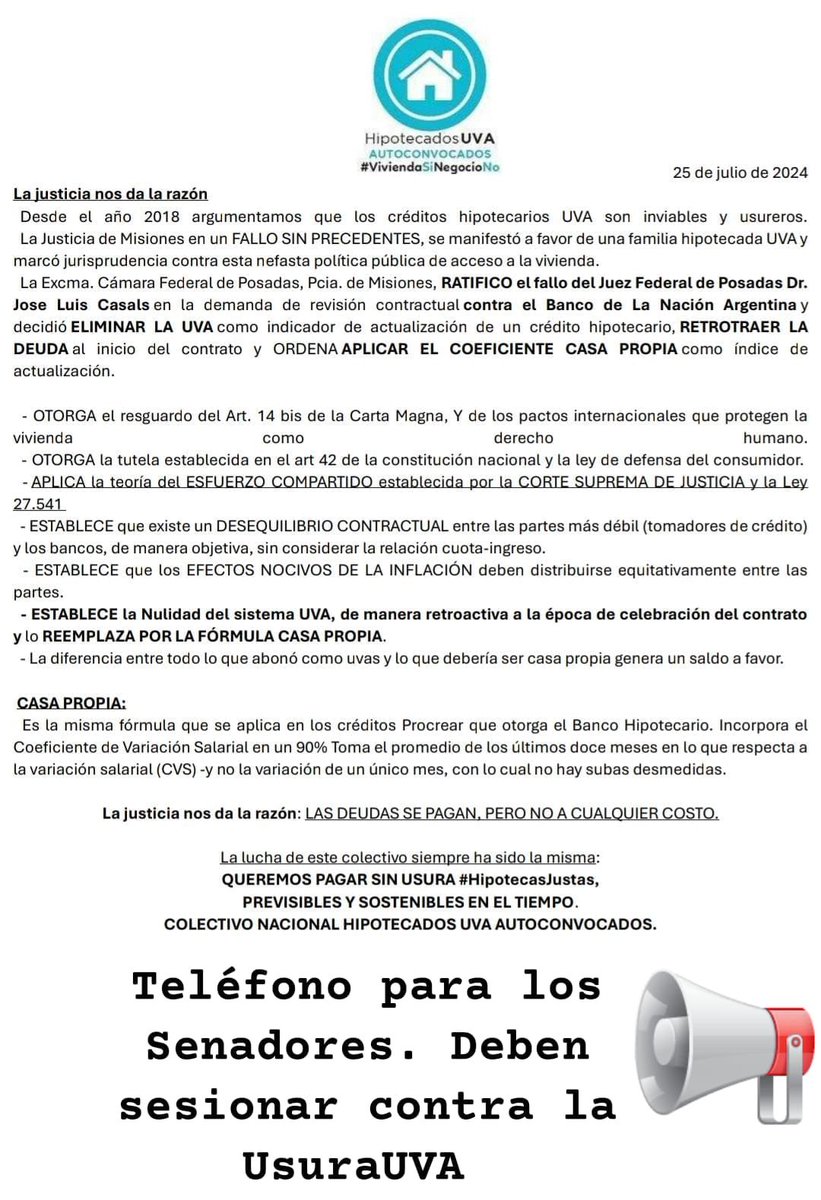 nouvas743's tweet photo. La justicia escuchó a la flia @hipotecadosuva y @SenadoArgentina finge demencia.  Fin a la UsuraUVA d @hipotecadosuva @carolinalosada @blancopabloda @ClaudiaLAZamora @alfredodeangeli @BancoNacion @carmenAlvarezR @ljuez @marianorecalde @noragimenezok @ditulliojuli @anabelfsagasti https://t.co/oG0hZ2s8qG