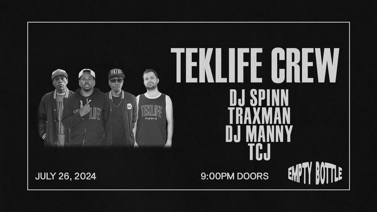TEKLIFE (@teklife57) on Twitter photo 🔊 🔊 🔊 CHICAGO - tonight at <a href="/theemptybottle/">The Empty Bottle</a> from 9PM - 1:30AM | Tickets buff.ly/3WAA7dE
<a href="/Manny_music420/">DJ MANNY</a>
<a href="/DJ_Spinn/">DJ SpinnTekLife 20/3</a>
<a href="/TRAXMAN_TEKKDJZ/">TRAXMAN CORKY STRONG</a>
<a href="/cbtcj/">tcj teklife</a>
#teklife #160 🔊 🔊 🔊 CHICAGO - tonight at <a href="/theemptybottle/">The Empty Bottle</a> from 9PM - 1:30AM | Tickets buff.ly/3WAA7dE
<a href="/Manny_music420/">DJ MANNY</a>
<a href="/DJ_Spinn/">DJ SpinnTekLife 20/3</a>
<a href="/TRAXMAN_TEKKDJZ/">TRAXMAN CORKY STRONG</a>
<a href="/cbtcj/">tcj teklife</a>
#teklife #160