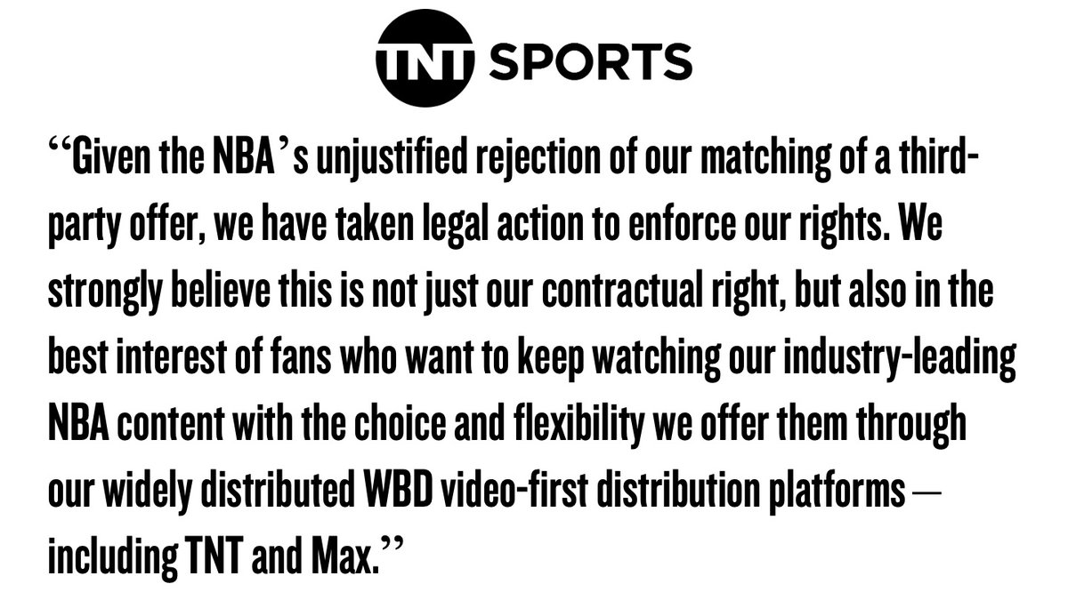 TNT Sports statement on NBA media rights: