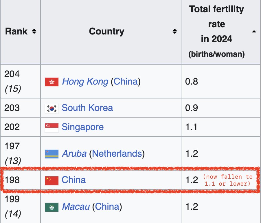 China has the 2nd lowest fertility rate on earth (if we remove city states and an island colony). Such a low fertility rate is historically unprecedented for an undeveloped country like China.