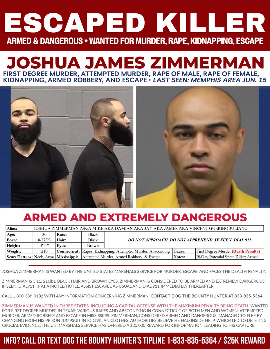 nikthehat's tweet image. 💢 Day 43: Feds Continue Multi-State Manhunt for Escaped Killer Joshua Zimmerman; 4 States Scoured as Operations Intensify 

📍 #DeSotoCounty, #Southaven | #Mississippi / #Memphis | #Tennessee / #MarionCounty, #OrangeCounty, #HernandoCounty | #Florida / #Waterbury | #Connecticut…