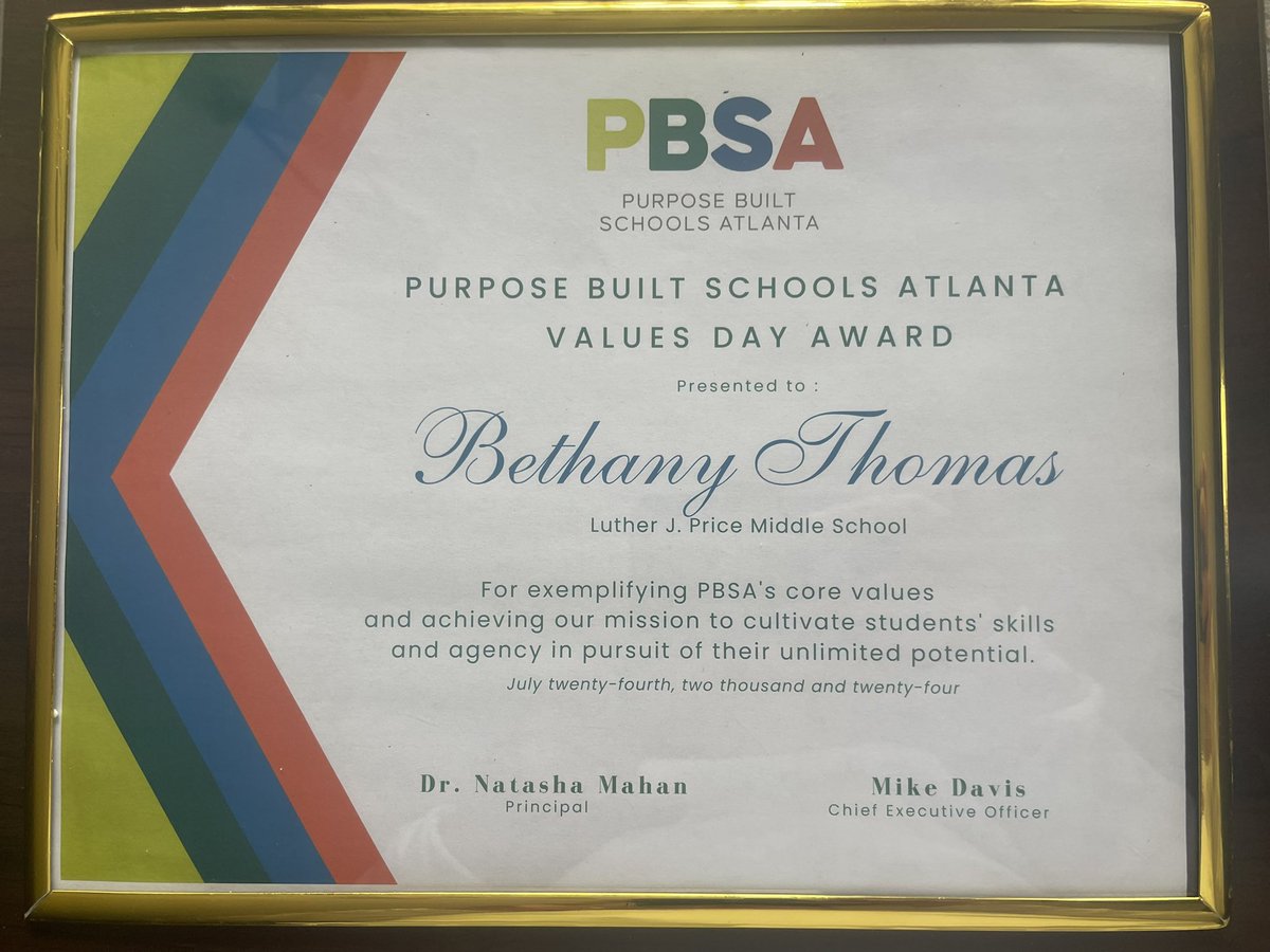 PriceCSRobotics's tweet image. Honored 2b recognized 4 embodying the core values of Price Middle School Every Child, Every Chance, Every Day @PBS_Atlanta  2024 Values Day Working w/such passionate &amp;amp; committed ppl who truly make a difference. I feel blessed 2b part of this remarkable community. 
#choosepurpose