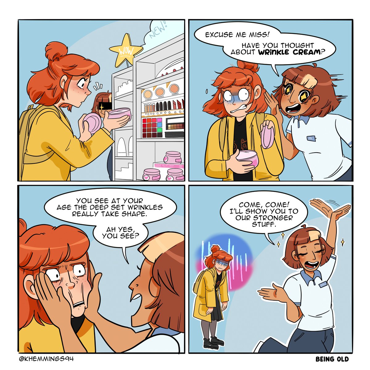 KHemmings94's tweet photo. But seriously... anyone got wrinkle cream recommendations... asking for a friend... obviously... 👀👵
.
.
#beingold #growingup #old #wrinklecream #wrinkles #smallpress #diarycomic #kickstarter https://t.co/93sa4iDzsF