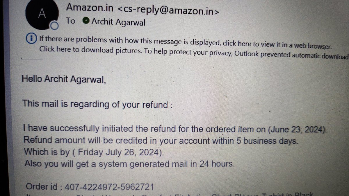 Archit2887's tweet photo. @amazonIN almost 1 month is over since I returned the product. Why the money has not been refunded? Your customer care person says he can't help https://t.co/fapsAMwhZp