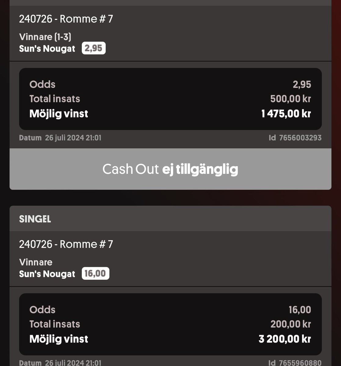 Han man precis hem och lämna in ett värdespel så säger det klonk bara😃