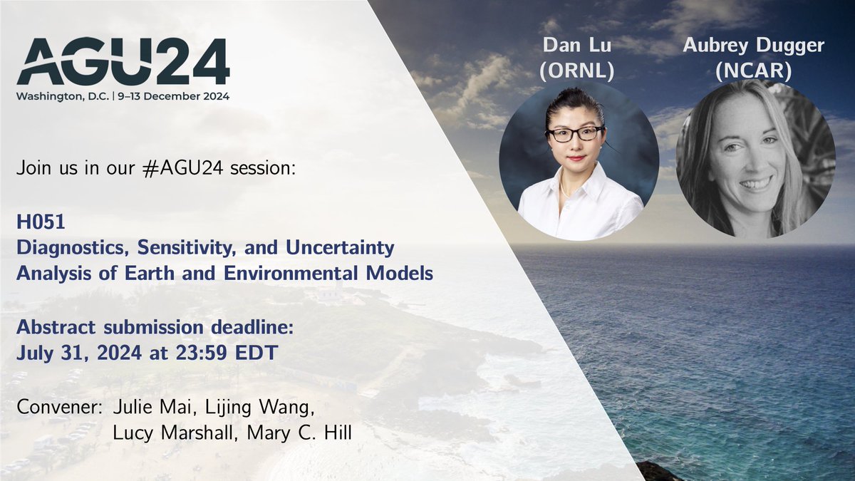 Five days to go! Looking forward to your abstracts. #agu24 

Very excited to having the amazing Dan Lu (ORNL) and Aubrey Dugger (NCAR) as our invited speakers.

agu.confex.com/agu/agu24/prel…