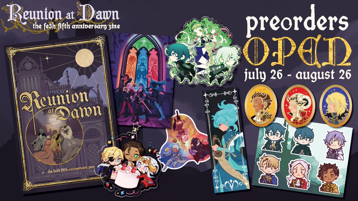 FE3H5YearsZine's tweet photo. ⚔️💜 PRE-ORDERS OPEN 💜⚔️

Reunion at Dawn: the FE3H Fifth Anniversary Zine features art &amp; fiction from 40+ contributors celebrating five years of Fire Emblem: Three Houses.

Buy now: https://t.co/QRJ8hmV9Gw

More about bundles, proceeds, &amp; stretch goals ↓ https://t.co/NpYhDEshpC