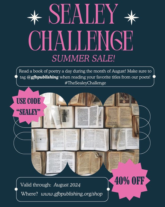We're back with #thesealeychallenge !!

GFB is happy to announce our participation! This year we're offering 40% OFF all titles through the ENTIRE month of August with code: SEALEY ! Visit gfbpublishing.org or click the link in our bio to get started! 

Happy Readdingggg!