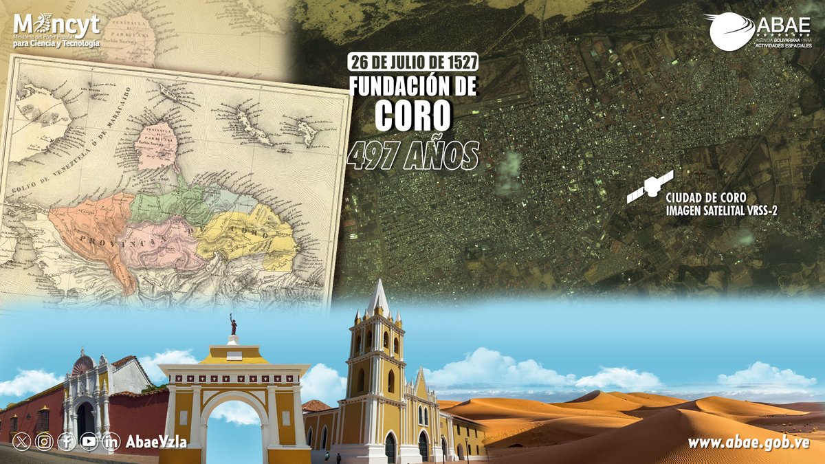 abae_ve's tweet photo. Hoy #26Jul celebramos el aniversario de la fundación de Coro, joya histórica de Venezuela. Fundada el 26 de julio de 1527, es la ciudad más antigua del occidente venezolano. En la @AbaeVzla honramos su historia con esta imagen obtenida con el #SatéliteSucre VRSS-2.

#TriunfaLaPaz https://t.co/NHo6SD0hEU