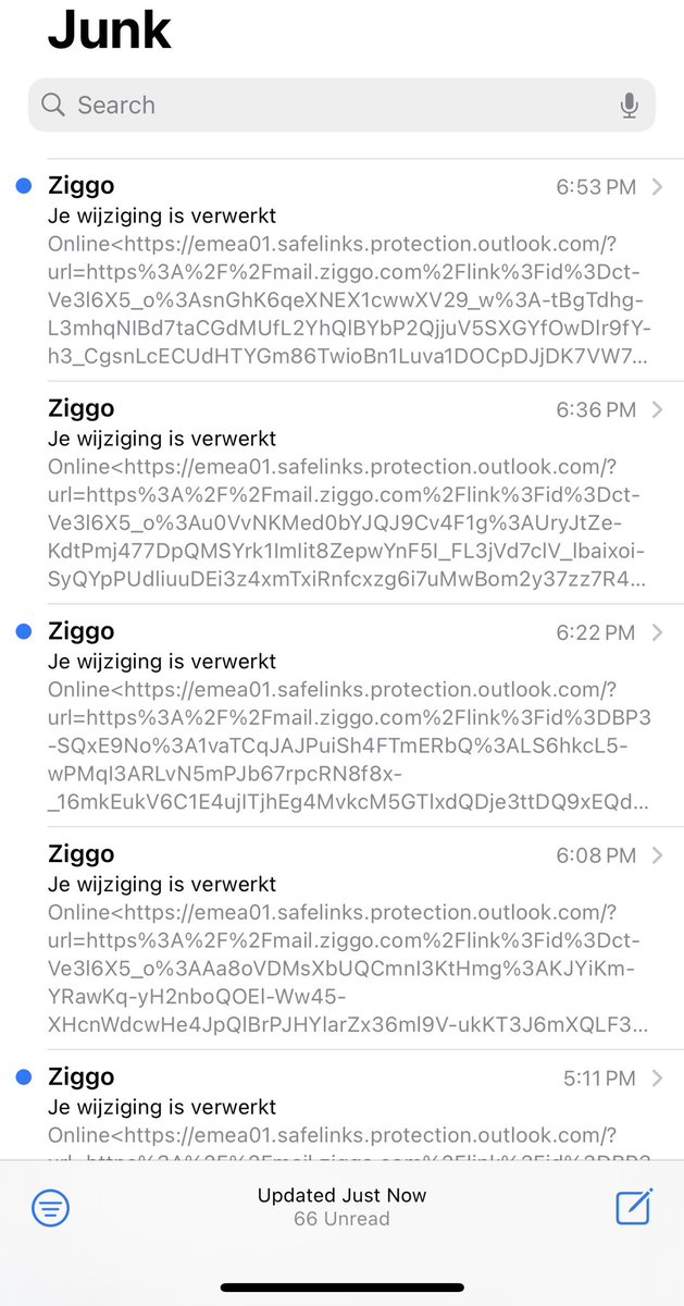 Beekware's tweet photo. @ZiggoWebcare gister aangemeld voor Ziggo Sport Free-account. Nu heb ik al 66 mails vanuit mail@ziggo.com met ‘Je wijziging is verwerkt’. Kunnen jullie dat aub stoppen? Het blijft maar door gaan. #junk #spam #ziggo https://t.co/lxqpFflv9T