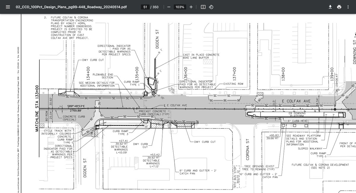 BuildUpDenver's tweet photo. Ogden-Colfax Intersection
Hugely important surprises here! Two-way on-street bikeway on S side of Colfax, which plugs into n'hood bikeway on Ogden heading S, and future two-way protected bike lane heading N. Lot of curb changes and new signal timing, as well as three new trees. https://t.co/zsWIW0C9yO