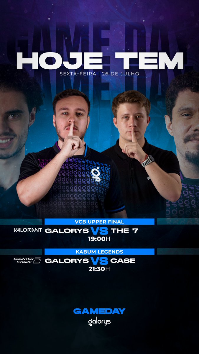 galorysgg's tweet photo. Hoje é Dia de Decisão! 🔥

Hoje enfrentamos dois desafios importantes em diferentes jogos. 
Na linha de frente, nossa equipe de Valorant disputa a final upper do VCB contra a @THE7vlr, um momento crucial para avançar para a grande final! 

E logo em seguida, nosso time de CS
entra em ação na Kabum Legends contra a equipe @CaseEsports.

Detalhes dos Jogos:
🏆VALORANT - VCB Final Upper 
Galorys 🆚 The 7
🕖19:00h

🏆CS2 - Kabum Legends
Galorys 🆚 Case
🕙21:30h

 Vamos juntos rumo à vitória! 🚀

#GoGalorys #Valorant #CSGO #VCBFinalUpper
#gamersclub #challengers #KabumLegends #Gameday #GalorysNoTopo