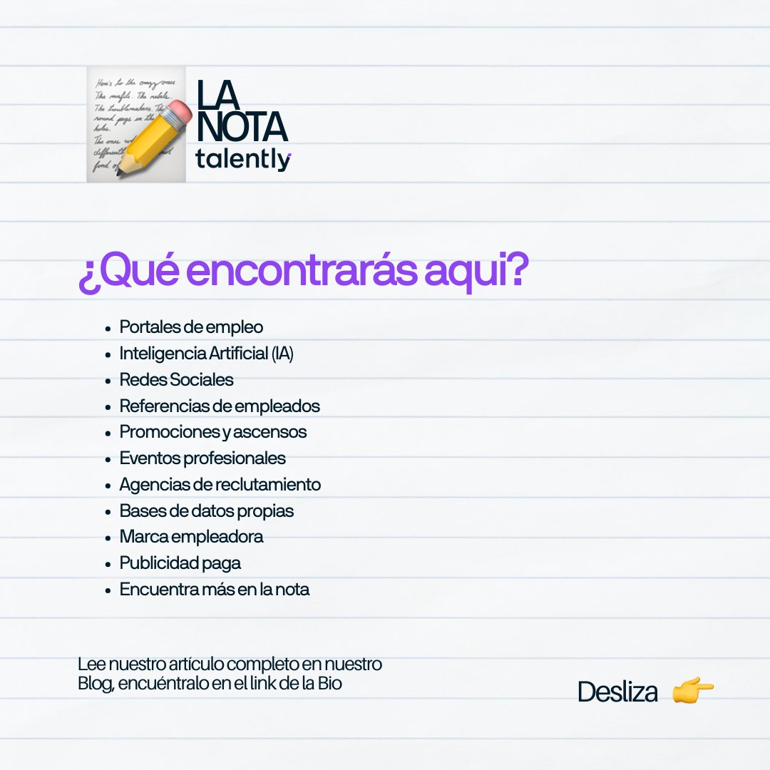 TalentlyTech's tweet image. ✨🚀 Te contamos +20 técnicas para reclutar talentos ¿Estas listo?

#hr #sourcing #recruitment #talentotech