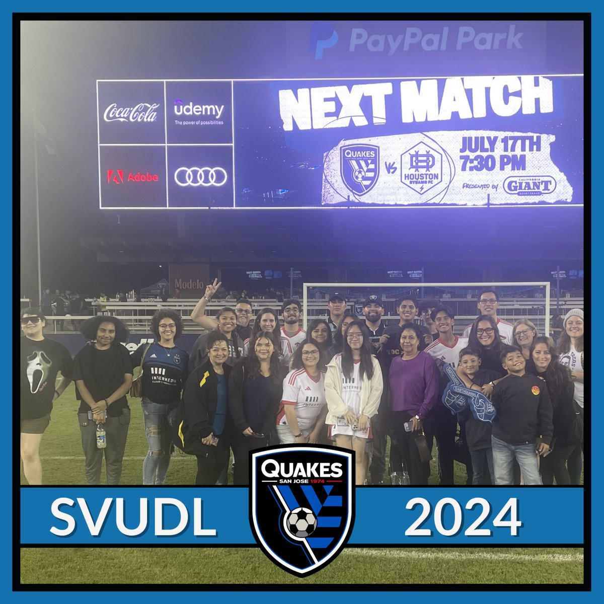 On July 13, 9 SVUDL students, alumni, and their families were honored by Intermedia Cloud Communication and the San Jose Earthquakes soccer team. They enjoyed a thrilling match between the Quakes and the Sporting Kansas City soccer club. Check out our blog for more!