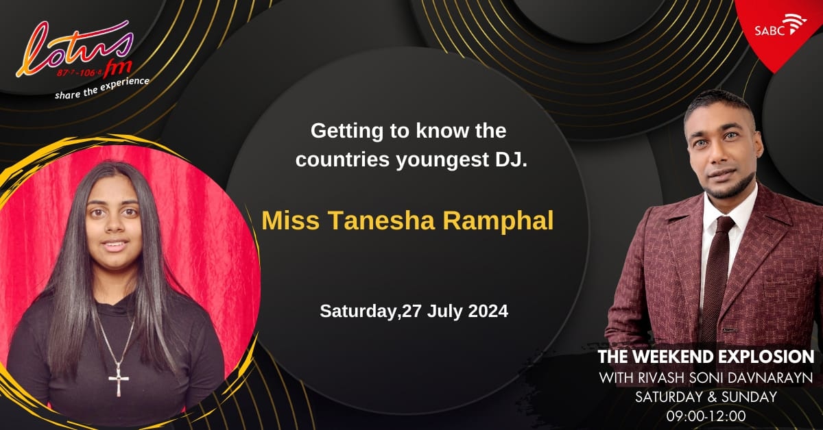 Lotusfm's tweet photo. Coming up on The Weekend Explosion tomorrow with Rivash Soni Davnarayan catch this exciting interview with arguably the countries youngest DJ*! She's also set to break all stereotypes! So young girls don't miss this one! On Youth Kit at 10.15am.
#LotusFM
#djtish https://t.co/muxKHYQqVS