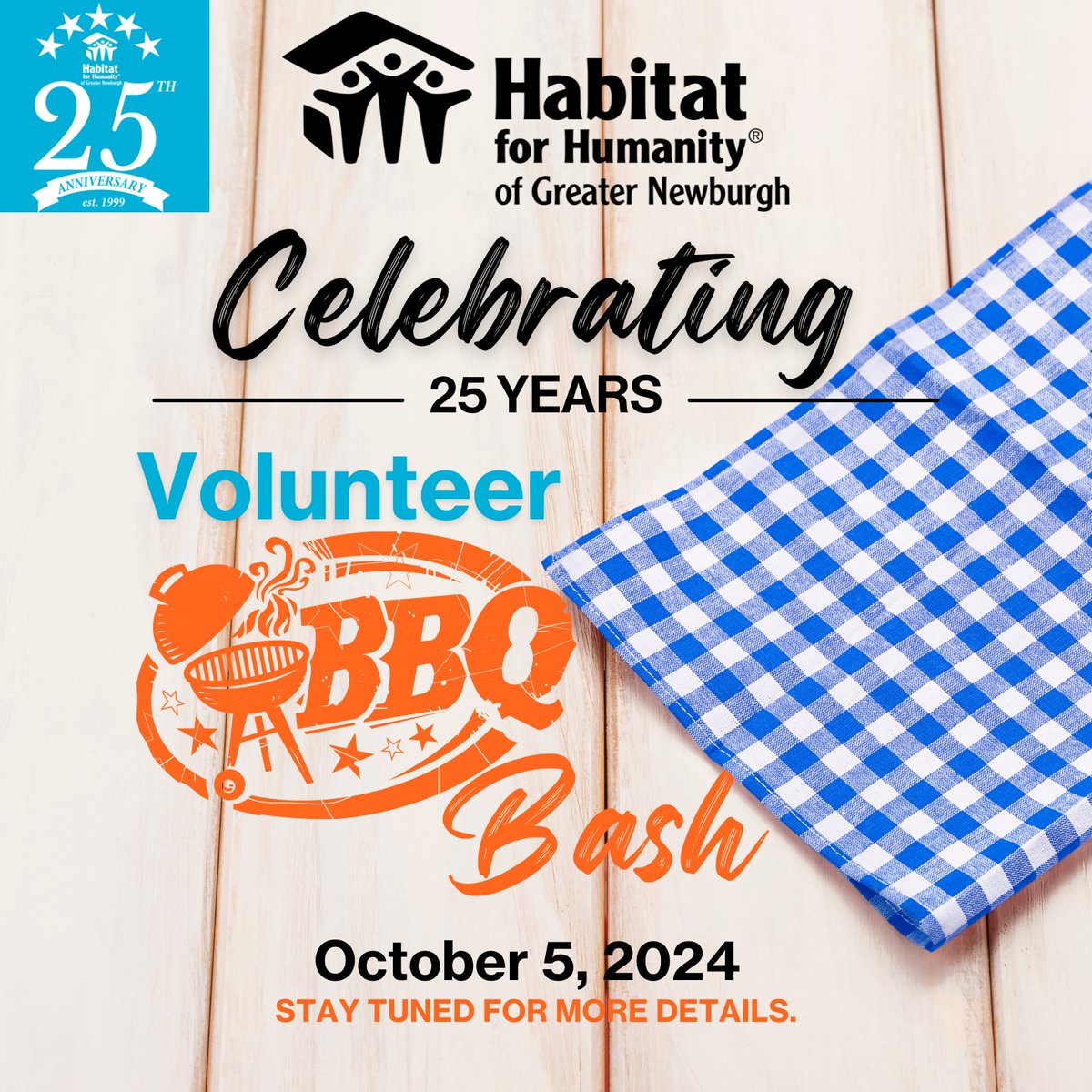 Mark your calendars!
SAVE THE DATE for our Volunteer BBQ Bash on October 5, 2024. #buildinghope

Stay tuned for more details. #habitatnewburgh