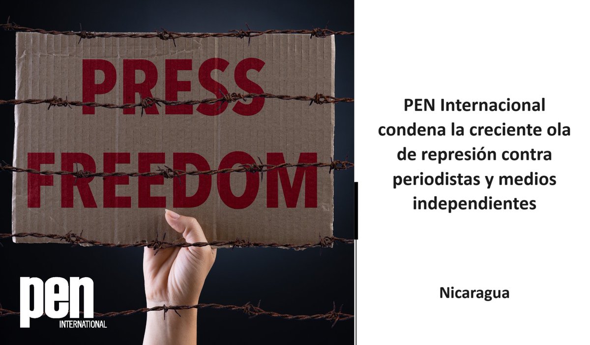 #Nicaragua 🇳🇮. PEN International pide a las autoridades que pongan fin inmediatamente a la persecución de periodistas, trabajadores culturales, escritores y medios de comunicación. Se desconoce el paradero de al menos tres periodistas.
pen-international.org/news/nicaragua…