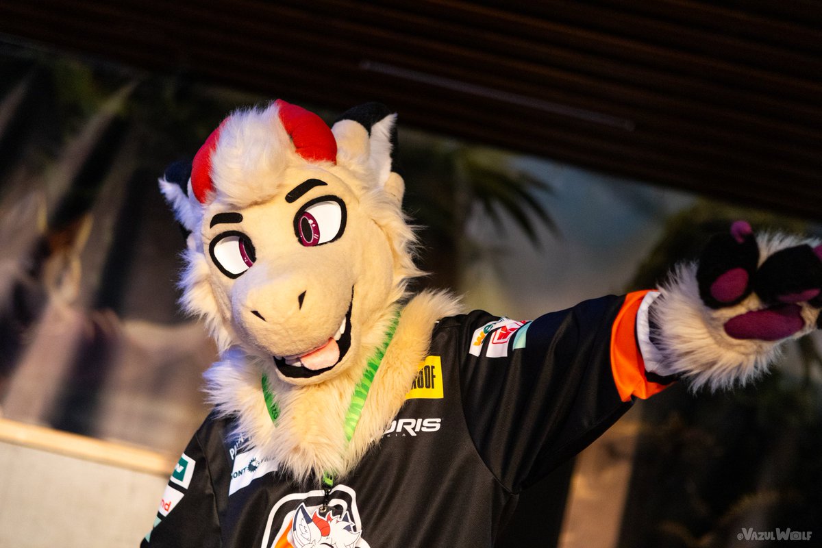 Flying through the air...
I guess this is what entails the job description of flight attendant/ fast-food worker!

📷: <a href="/VazulWolf/">Vazul 🔜 NFC</a>
🪡: <a href="/_avafur_/">AvA</a> 

#FursuitFriday