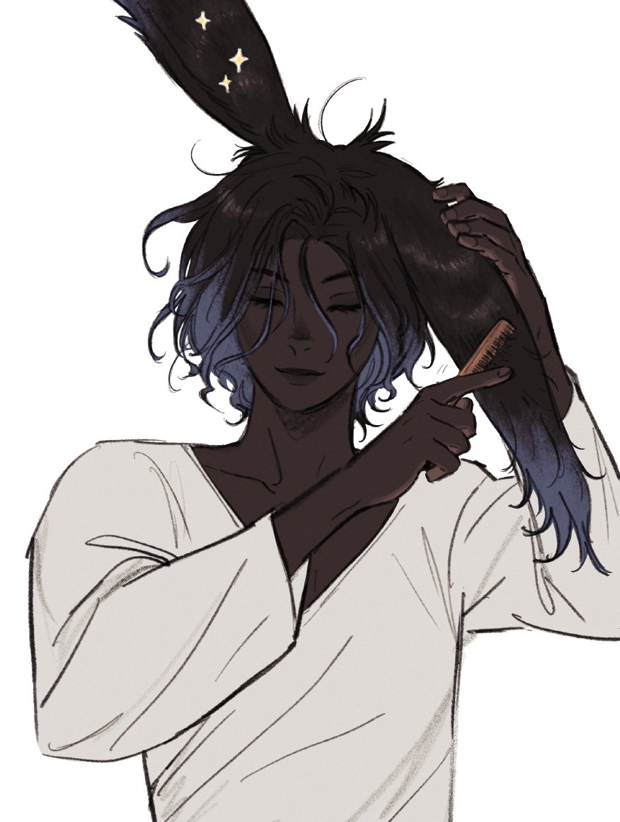 grooming his ears in the morning