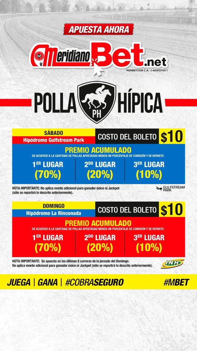 Carlos Luis Giardinella (@clgiardinella) on Twitter photo La Polla Hípica de <a href="/MeridianoBet/">MeridianoBet</a> es la forma más emocionante de hacer dinero con las carreras de #GulfstreamPark y cuesta $ 10 y reparte 70% al primero, 20% al segundo y 10% al tercero
1)267
2)76
3)465
4)496
5)2
6)542
7)8
8)564
9)641
Juega, gana y #cobraSEGURO con La Polla Hípica de <a href="/MeridianoBet/">MeridianoBet</a> es la forma más emocionante de hacer dinero con las carreras de #GulfstreamPark y cuesta $ 10 y reparte 70% al primero, 20% al segundo y 10% al tercero
1)267
2)76
3)465
4)496
5)2
6)542
7)8
8)564
9)641
Juega, gana y #cobraSEGURO con